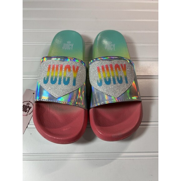 Juicy Couture Iridescent Rainbow Slides Sandals Girls size 5 NWT - Picture 1 of 9